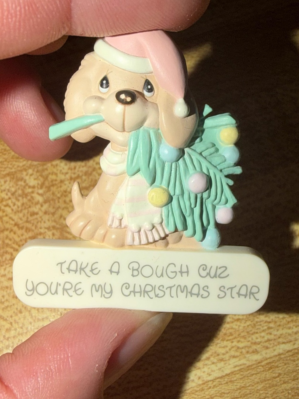 vintage 1989 Precious Moments Christmas holiday pin puppy tree brooch